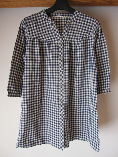 チェック柄 チュニック 七分丈袖 綿100% ネイビー 送料185円 拍卖