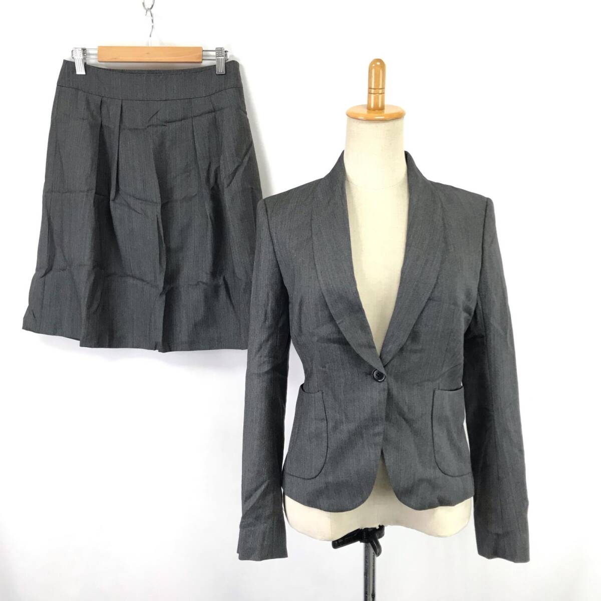 THE SUIT COMPANY she/スーツカンパニー★ スカート/スーツ【size:38/上下セットアップ レディースM/膝丈/グレー/】シングルジャケット拍卖