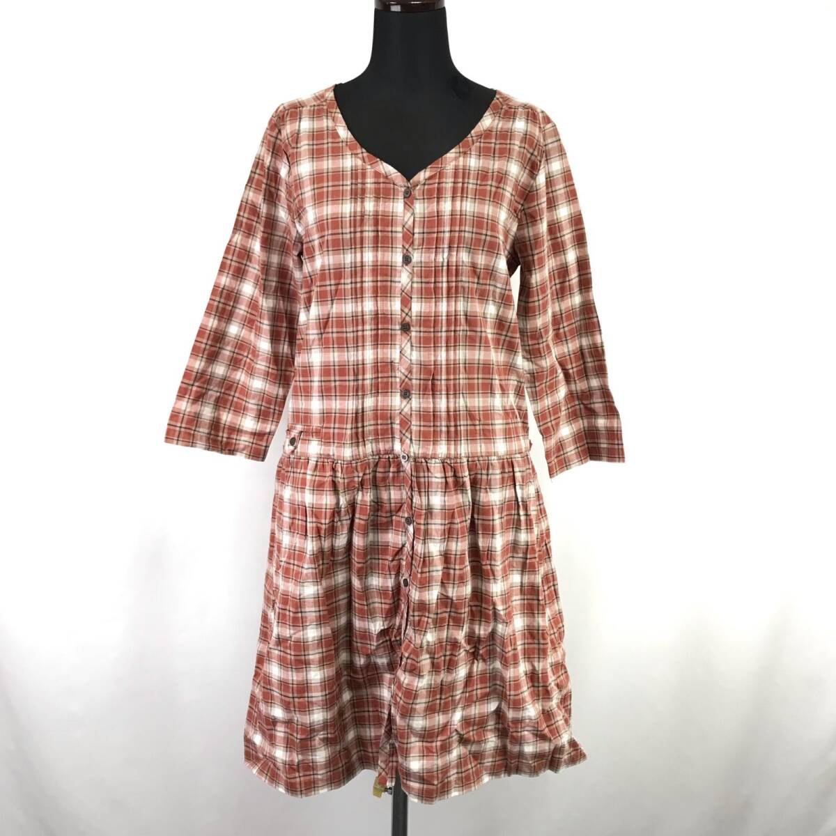 LEPSIM LOWRYS FARM【ローリズファーム】 七分袖 シャツワンピース 【size:M/ひざ丈/茶/ブラウン/チェック柄】dress◆BJ086-a拍卖