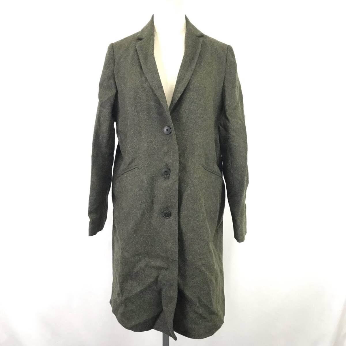 1円〜/無印良品★チェスターコート【レディースL/ロング丈/カーキ/モスグリーン/khaki】ウール/アウター/ブルゾン◆BJ020-c拍卖