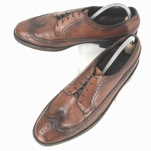 70s以前?希少ビンテージ★フローシャイムFLORSHEIM★本革/グッドイヤー製法/ロングウイングチップ【10C/27.0程度/ブラウン】◆XC-93拍卖