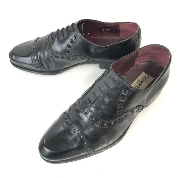 80s-90s? Vintage★CESARE PACIOTTI/チェザレパチョッティ★本革/セミブローグ/ストレートチップ【7/25.5/黒/BLACK】dress shoes◆pD-105拍卖