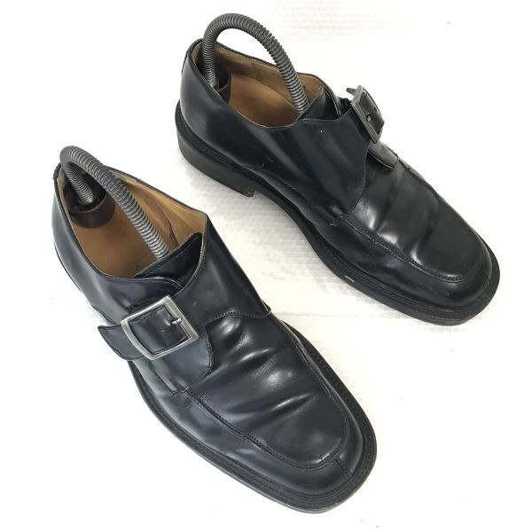 90s?/イタリア製★ホーキンス/Hawkins★オールレザー/重厚本革/モンクストラップ/Uチップ【39/24.5/黒/BLACK】dress shoes◆pG-168拍卖