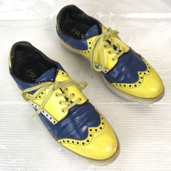 プラダ/PRADA MILANO★黄×青/ツートン/ウイングチップ【7/25.5-26.0/YELLOW×BLUE】sneakers/Shoes/trainers/boots◆senQ-355拍卖