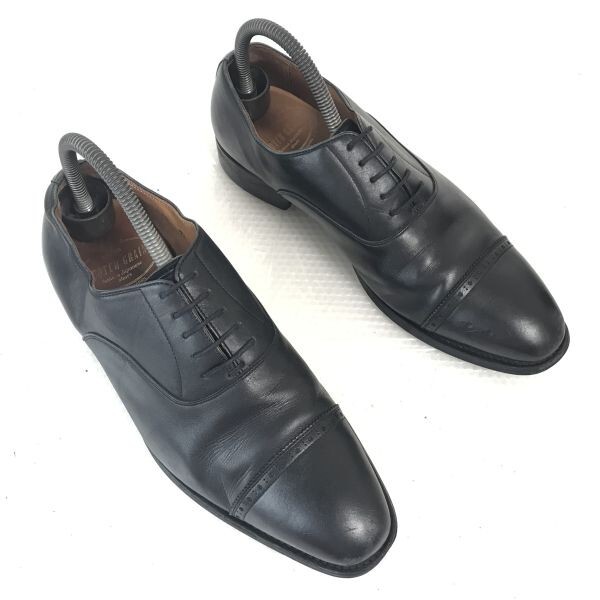日本製★scotch grain/スコッチグレイン★本革/グッドイヤー製法/ストレートチップ/キャップトゥ【24.5/黒/BLACK】拍卖