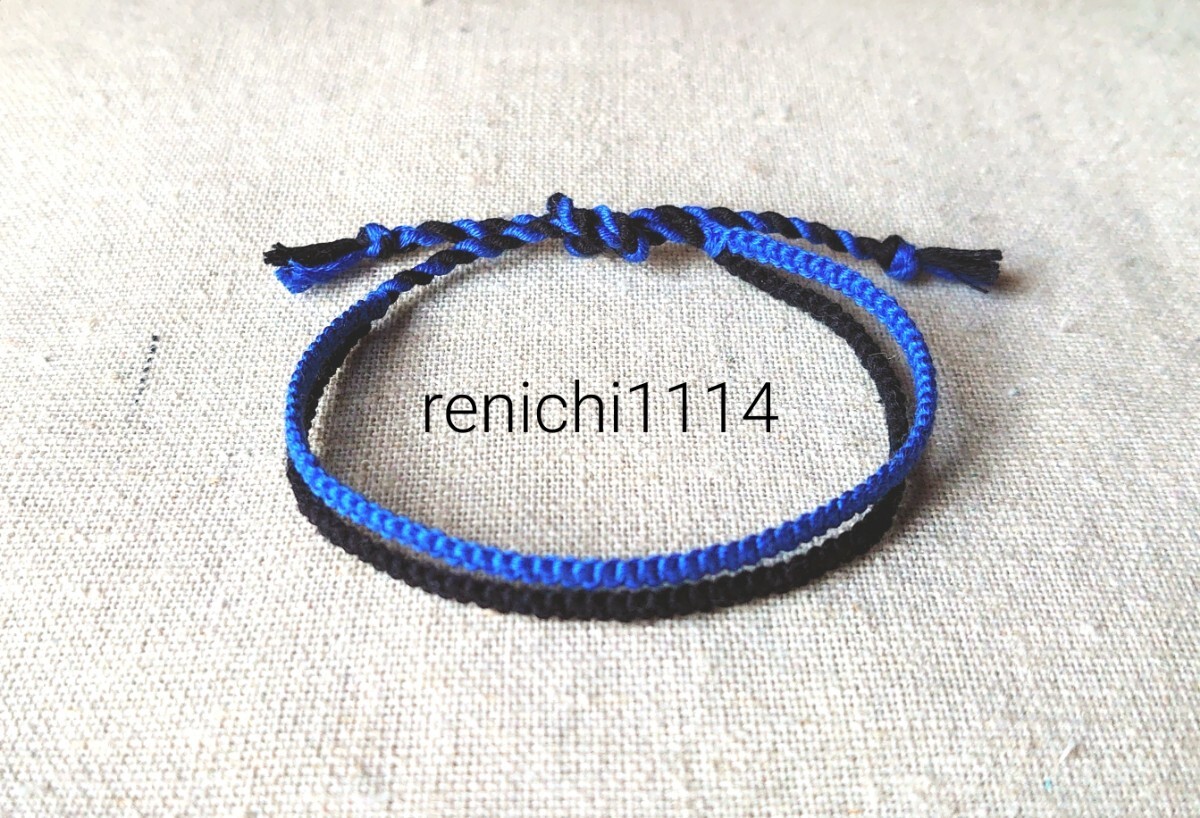 ミサンガ☆2連 黒&青☆ブレスレット☆アンクレット拍卖