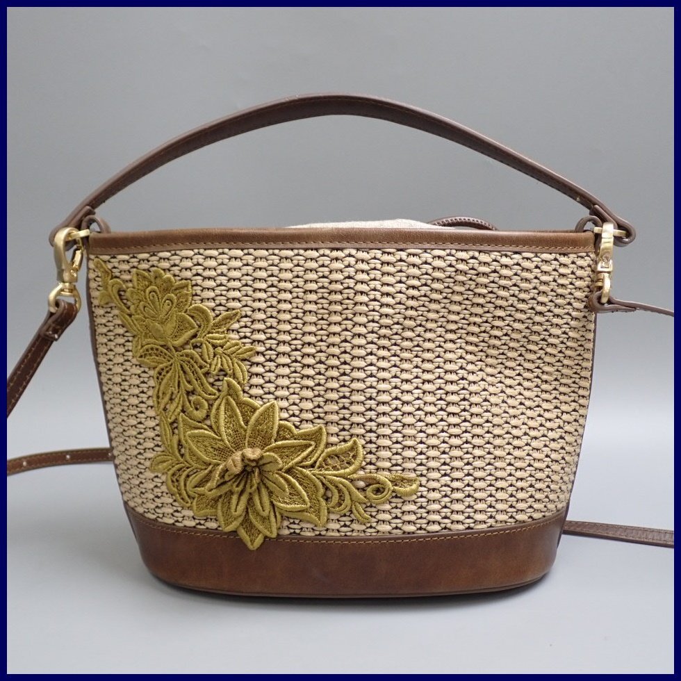 ★LUPUY/リュピュイ 2wayかごバッグ/ナチュラル×ブラウン/ペーパー×レザー/ショルダー/ハンドバッグ/籠&1991300253拍卖