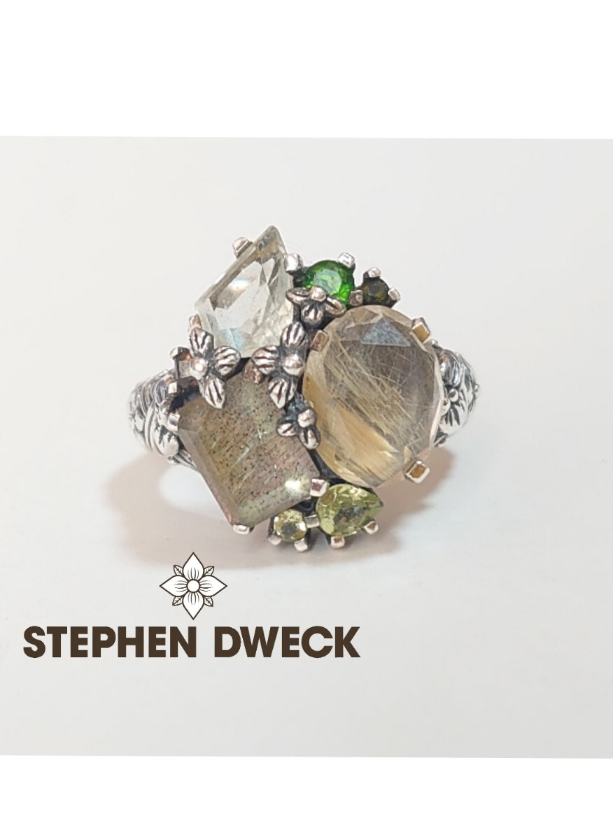 【スティーブン デュエック】Stephen Dweck sv925 ルチルクォーツ ラブラドライト グリーンアメジスト リング(US7号 JP12.5号)指輪 拍卖