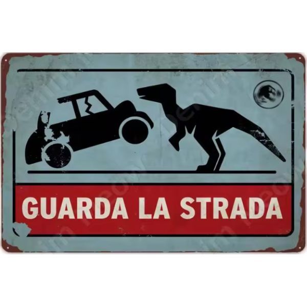 DM56 メタル サイン 金属 製 ブリキ 看板 プレート 店 注意 警告 危険 防犯 動物 ペット 恐竜 WARNING 立入禁止【10】拍卖