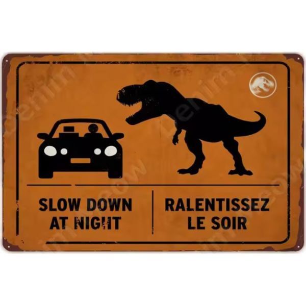 DM57 メタル サイン 金属 製 ブリキ 看板 プレート 店 注意 警告 危険 防犯 動物 ペット 恐竜 WARNING 立入禁止【12】拍卖