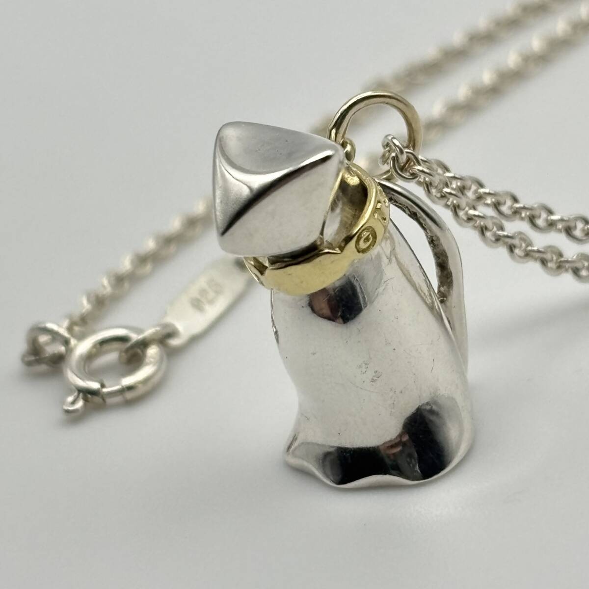 ☆ 希少品 ビンテージ ティファニー キャット コンビ ネックレス ペンダント ネコ 猫 シルバー925 ゴールド750 K18 Tiffany Silver Pendant拍卖