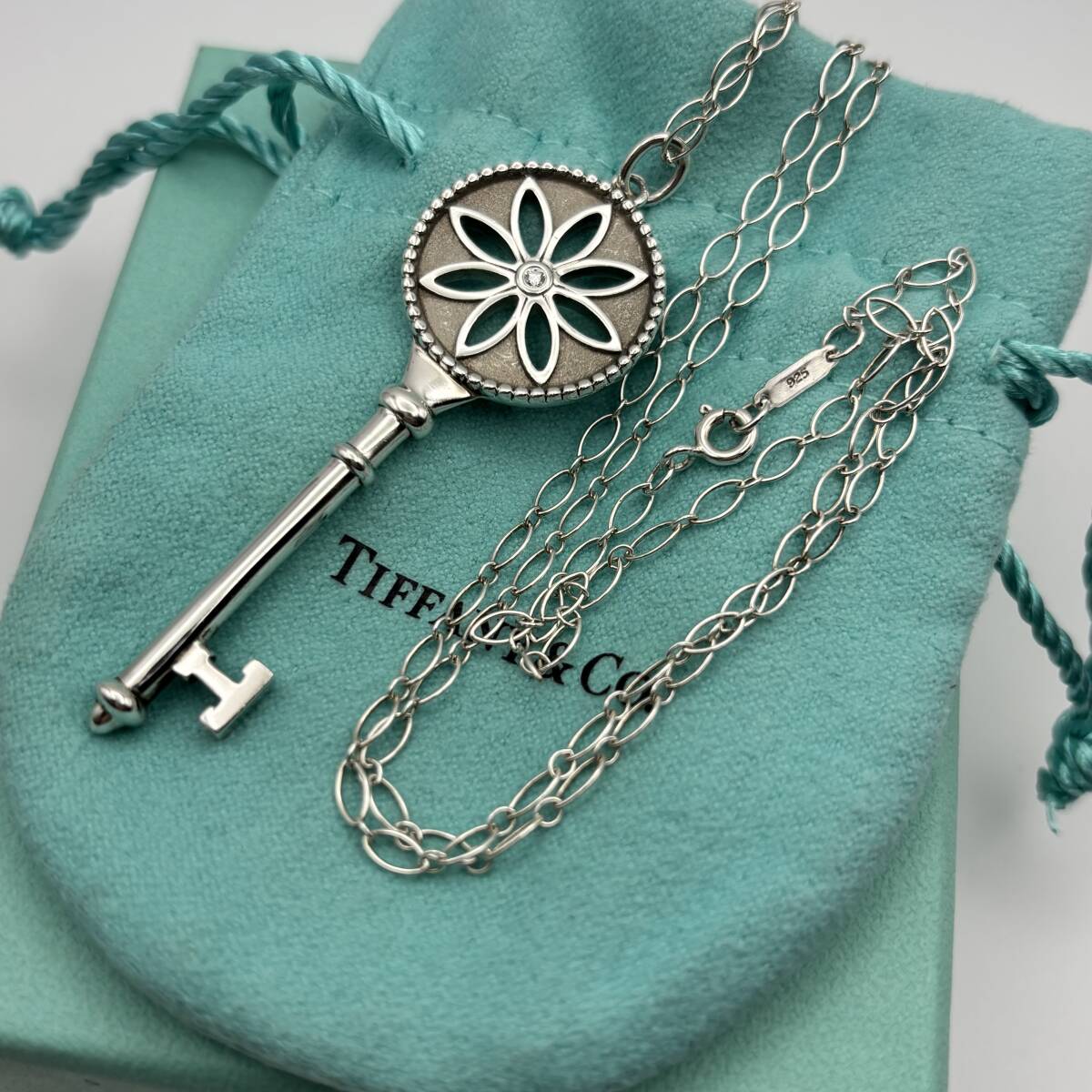 ☆ 特大XL 希少 ティファニー エクストララージ デイジーキー ロング ネックレス ダイヤ ペンダント シルバー925 オーバル リンク チェーン拍卖