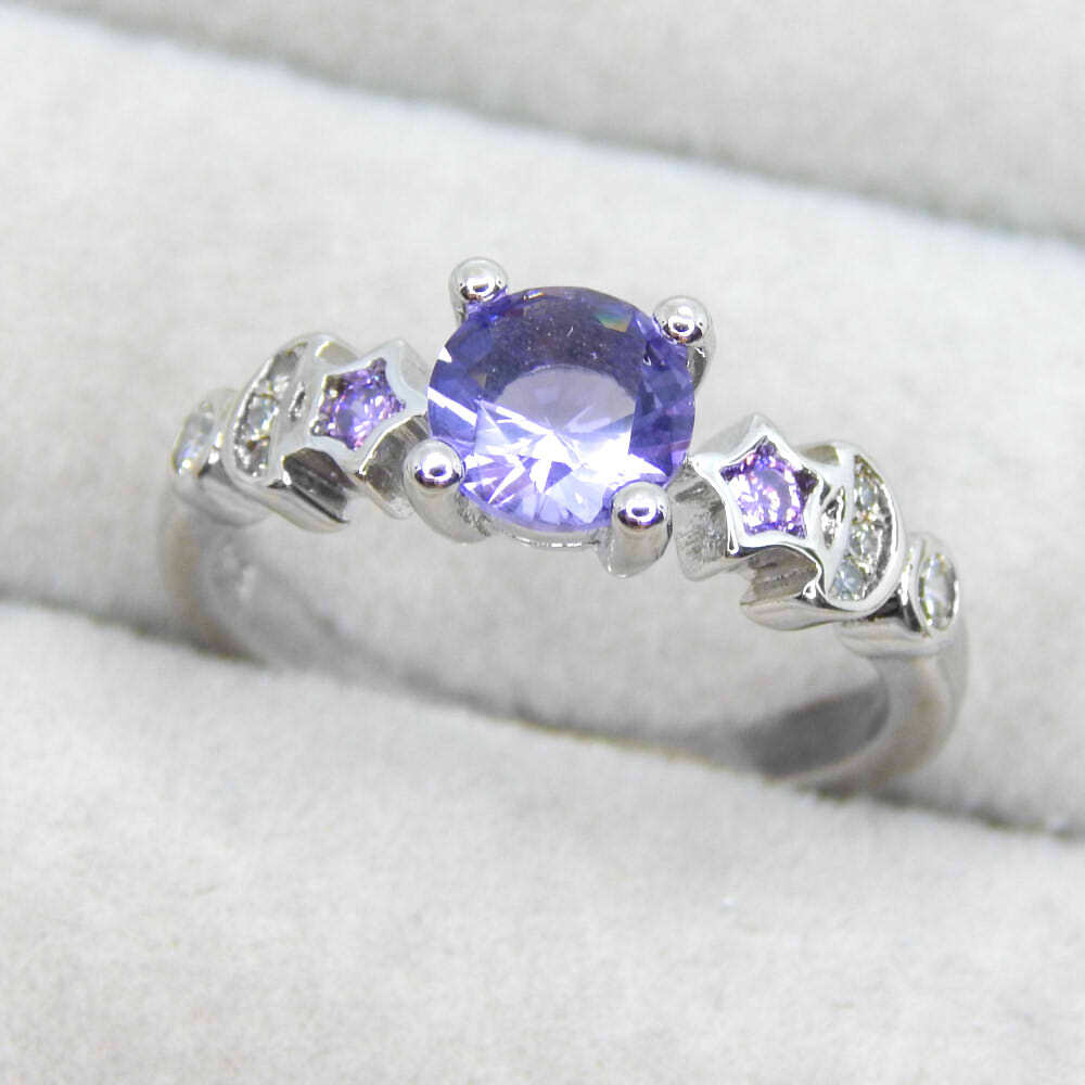 RA-13★新品★訳有品 10号 星&月 CZアメジストダイヤモンドリング 指輪 レディースアクセサリー ジルコニア シルバー925 プラチナ仕上拍卖