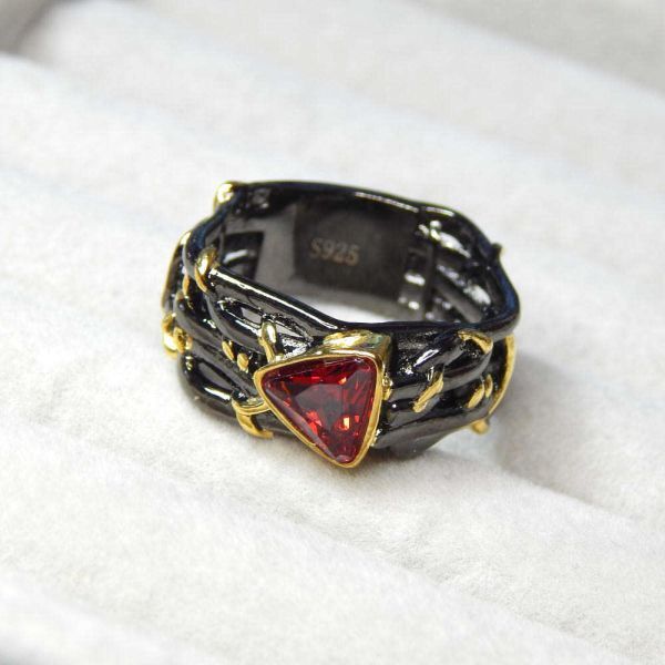 残り1点★新品★11号 ルビー クラシック風リング レディース シルバー925刻印カラーストーン ブラック 指輪 ジルコニア CZダイヤモンド拍卖