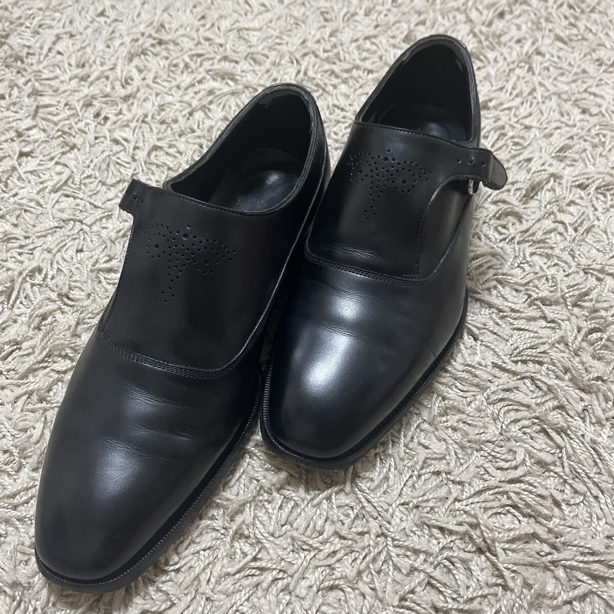 美品 Edward Green エドワードグリーン 24.5 25 6-6.5 E シングル モンク 半カラス レザーシューズ イギリス 808 ラスト 黒 拍卖