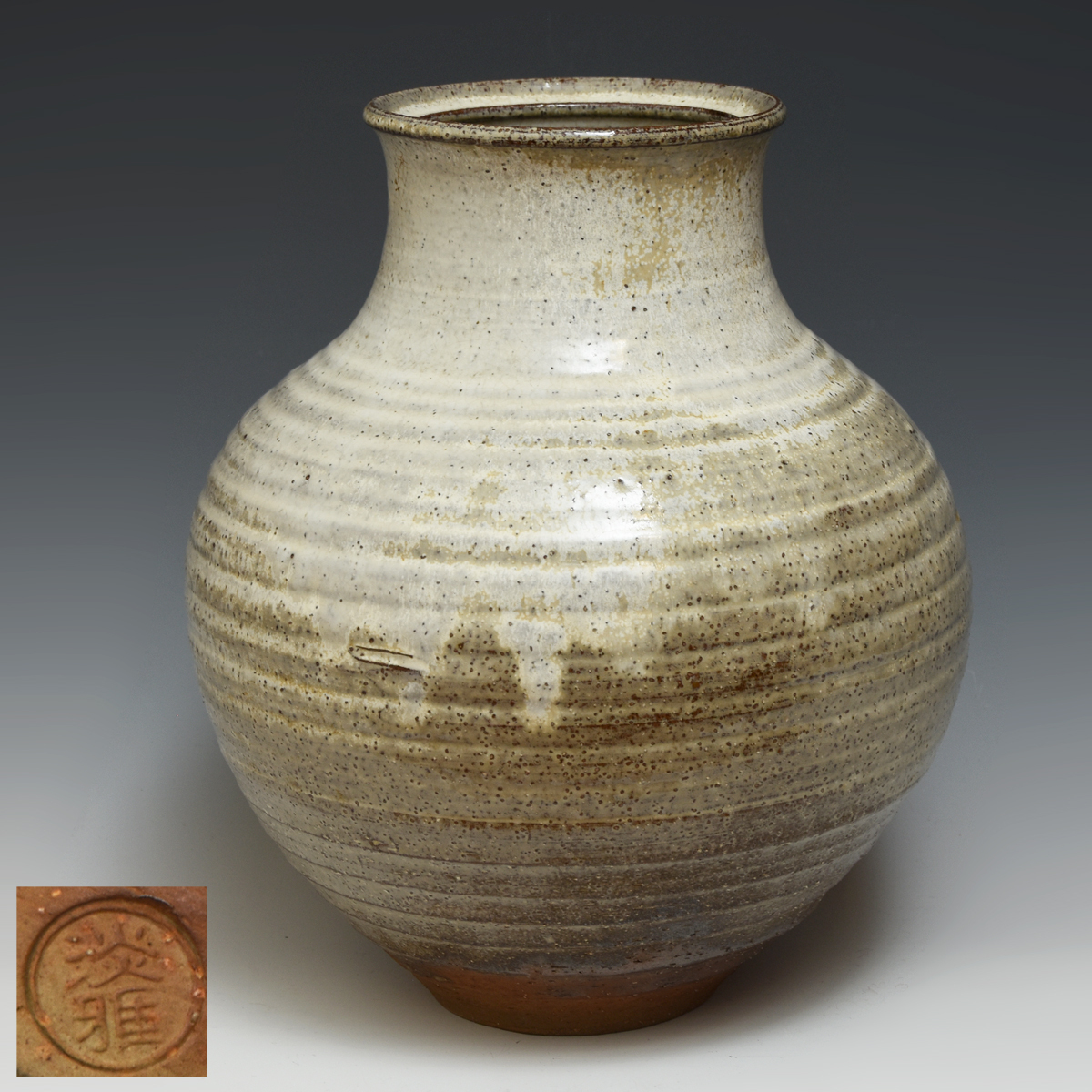 萩焼窯元 天鵬山 廣瀬淡雅 (造) 白釉 壷 高:32cm 花器 壺 花瓶 花生 花入 華道具 茶道具 陶磁器 u0834t拍卖