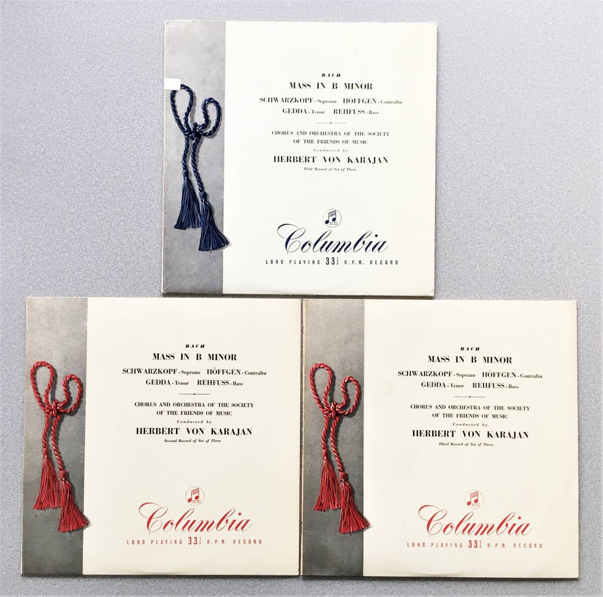 英Columbia 33CX1121-23 3LP カラヤン シュヴァルツコップ 1952年第1回 J.S.バッハ ロ短調ミサ VPOとPOの両オケを駆使した録音拍卖