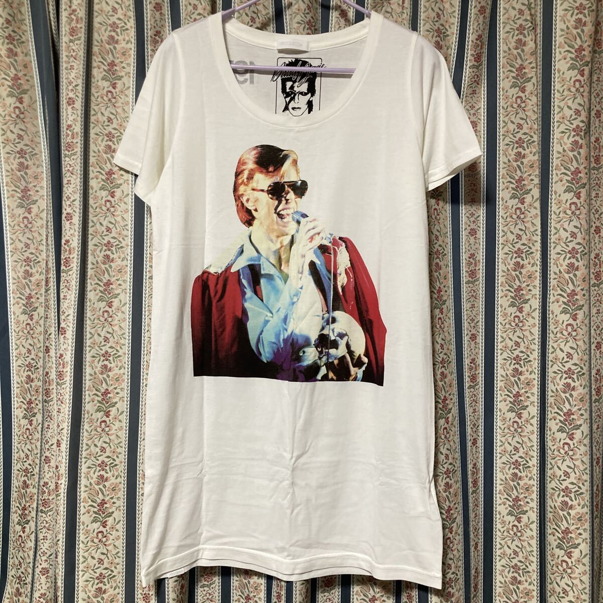 ヒステリックグラマー×デヴィッド・ボウイ 1974 半袖 Tシャツ ロング丈 HYSTERICS スカル ドクロ バンドTシャツ コラボ ロック カットソー拍卖