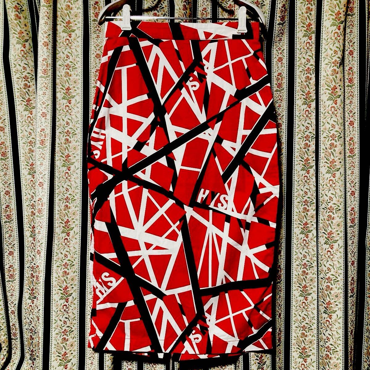 ヒステリックグラマー H RAYING総柄 ペンシルスカート ヴァン・ヘイレン EVHストライプ HYSロゴ ミリタリー タイト バンド ロック ギター柄拍卖