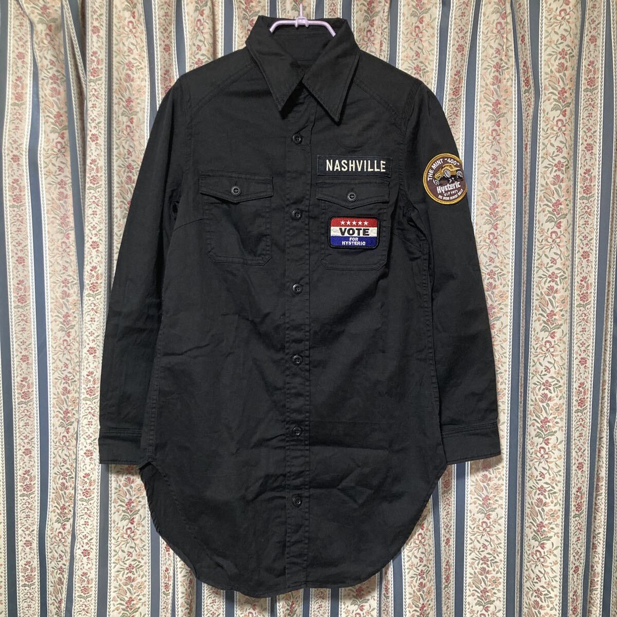 ヒステリックグラマー HYSロゴ ワッペン ミリタリーシャツ 長袖 ワークシャツ ナッシュビル ロゴパッチ 黒拍卖