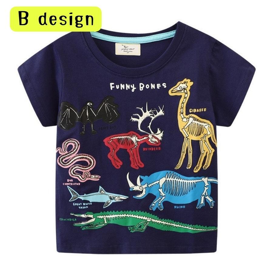 Bパターン 130cm 半袖Tシャツ 発色加工 蛍光加工 カジュアル 恐竜柄 宇宙柄 プリントT キッズ服 男の子 韓国子供服拍卖