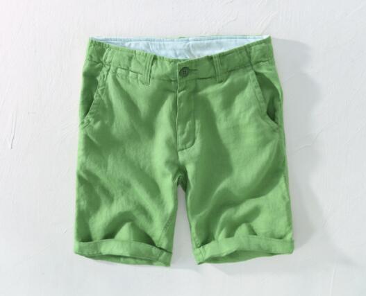 高品質夏 メンズ ショートパンツ 半ズボン 無地 ハーフパンツ 麻100% リネンパンツ 涼しい 海パン 五色 w29~w38選択可 グリーン拍卖