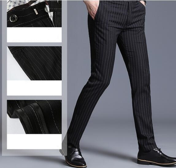 新入荷ストレッチありパンツ メンズ スラックス ストライプ ビジネスパンツ スリム 紳士ノータック メンズパンツ 家庭洗濯可 春夏拍卖