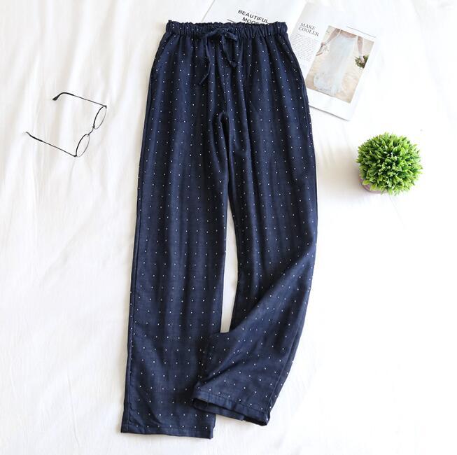 上質新品お色選択可 スイモク パンツ パジャマ ルームウェア メンズ レディース コットン春 夏 長ズボン ネイビー拍卖