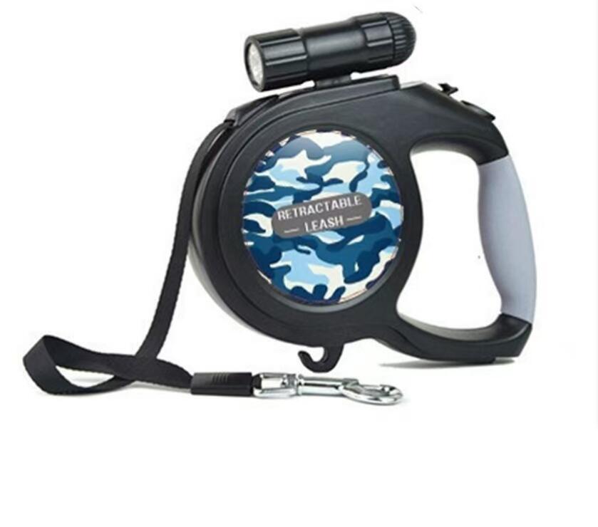 上質8m 伸縮リード ライト付 迷彩 照明 LED 明るい 夜間散歩 小型犬 中型犬 大型犬 自動巻き 巻取り テープ ペットリード ロング 安全対策拍卖