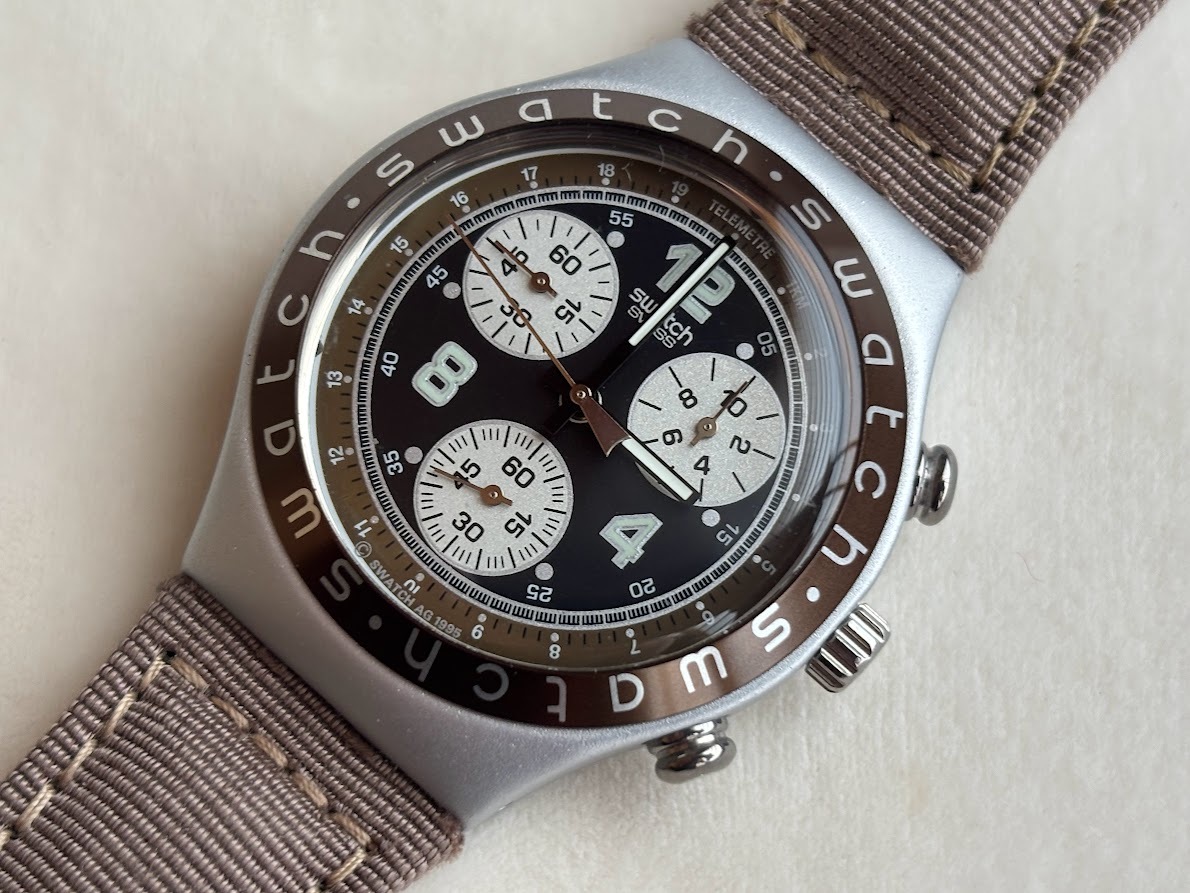 SWATCH スウォッチ IRONY アイロニー CHRONO クロノ ALUMINIUM 未使用品 電池新品交換済拍卖