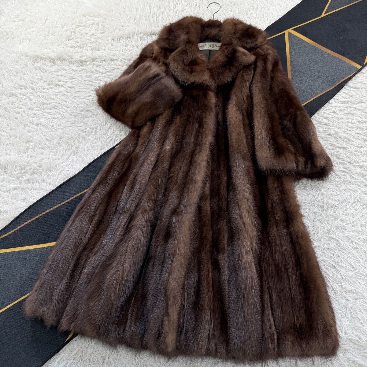総丈117【ロシアンセーブル】PIERRE BALMAIN/ピエールバルマン ファーコート リアルファー 本毛皮 XL相当 ロング丈 毛並み◎なめし柔らか拍卖