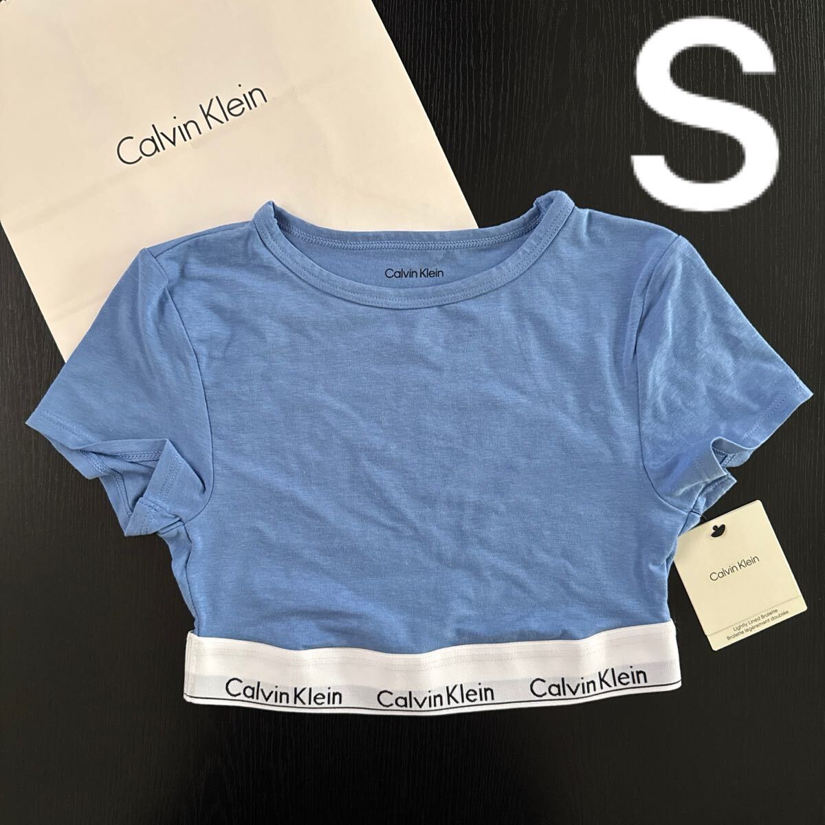 Calvin Klein カルバンクライン ハーフトップ Tシャツ ブラレット S M ブラ T コットン 綿 アイコンコットン ブルー拍卖