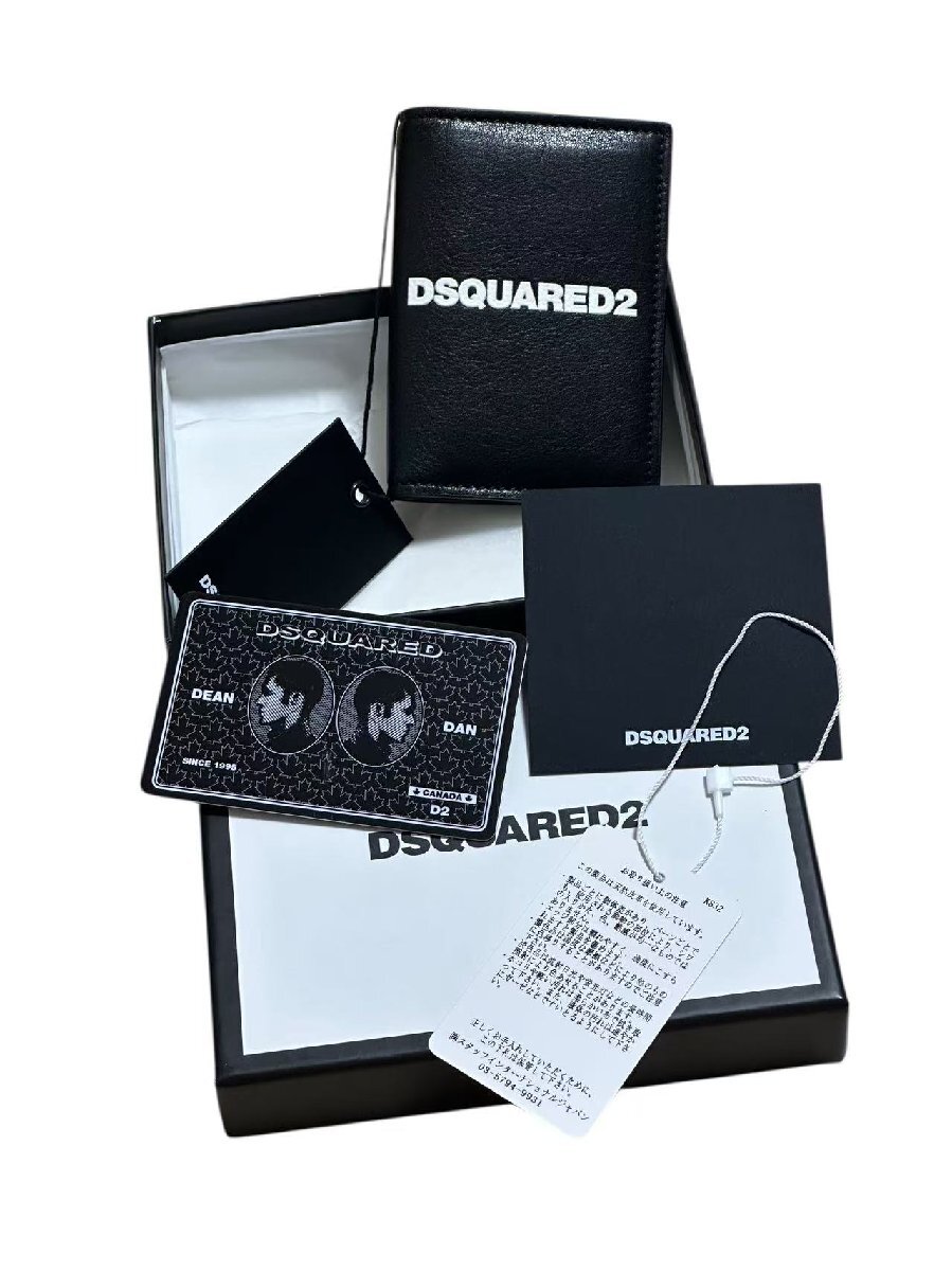 未使用保管品◆DSQUARED2ディースクエアード黒白バイカラーレザーカーフ名刺入れカードケースパスケースパ定期ユニセックス拍卖