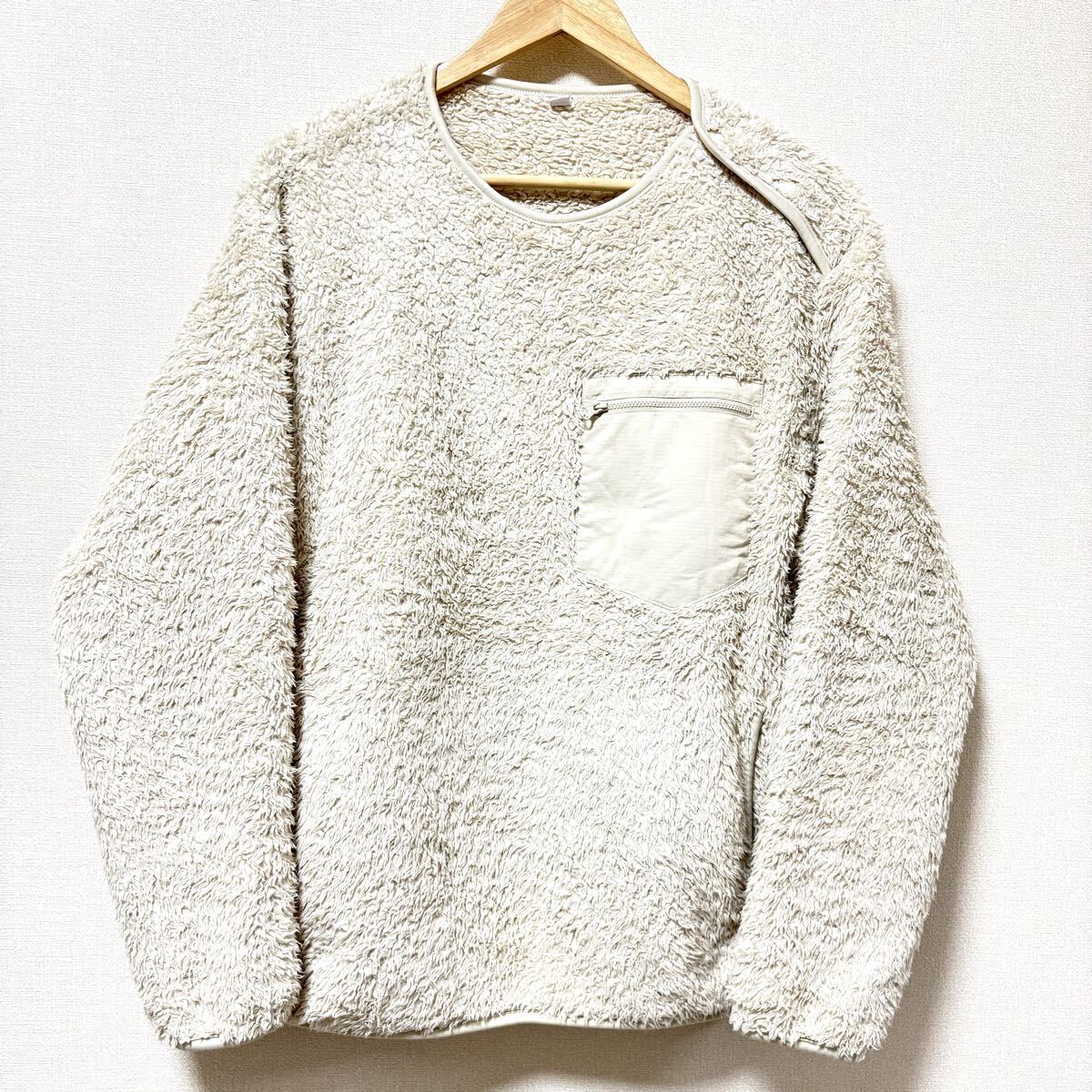 ふわふわ◎【UNIQLO】ユニクロ ファーリー フリース プルオーバー アウター オーバーサイズ アウトドア 部屋着 ベージュ メンズ L/Y35453SS拍卖