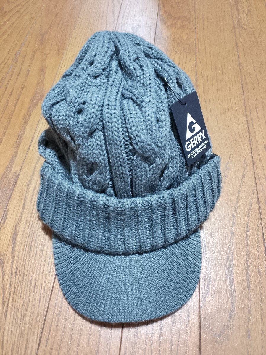 GERRY ニット帽 ジェリー つば付きニットキャップ ケーブルニット グレー 新品タグ付き フリーサイズ アウトドア ゴルフ 拍卖