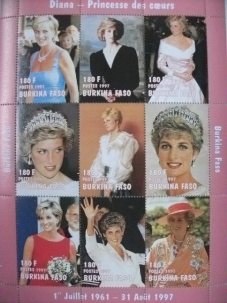 ブルキナファソ切手『ダイアナ妃』9枚シート 1997 C拍卖