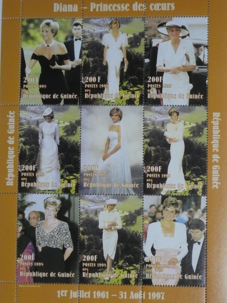 ギニア切手『ダイアナ妃』9枚シート拍卖