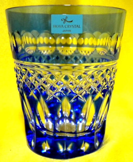 売切 HOYA 青切子 青被 クリスタル ロックグラス 刻印有 1客 容量:280cc 纏め購入特典有 寸法φ上82/下57×H96mm 重量280g 口元厚1.6mm拍卖