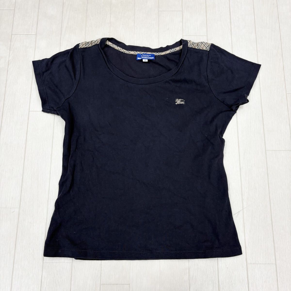 1802〓 BURBERRY BLUE LABEL バーバリー ブルーレーベル 半袖カットソー レディース サイズ38 ダークネイビー トップス Tシャツ カジュアル拍卖