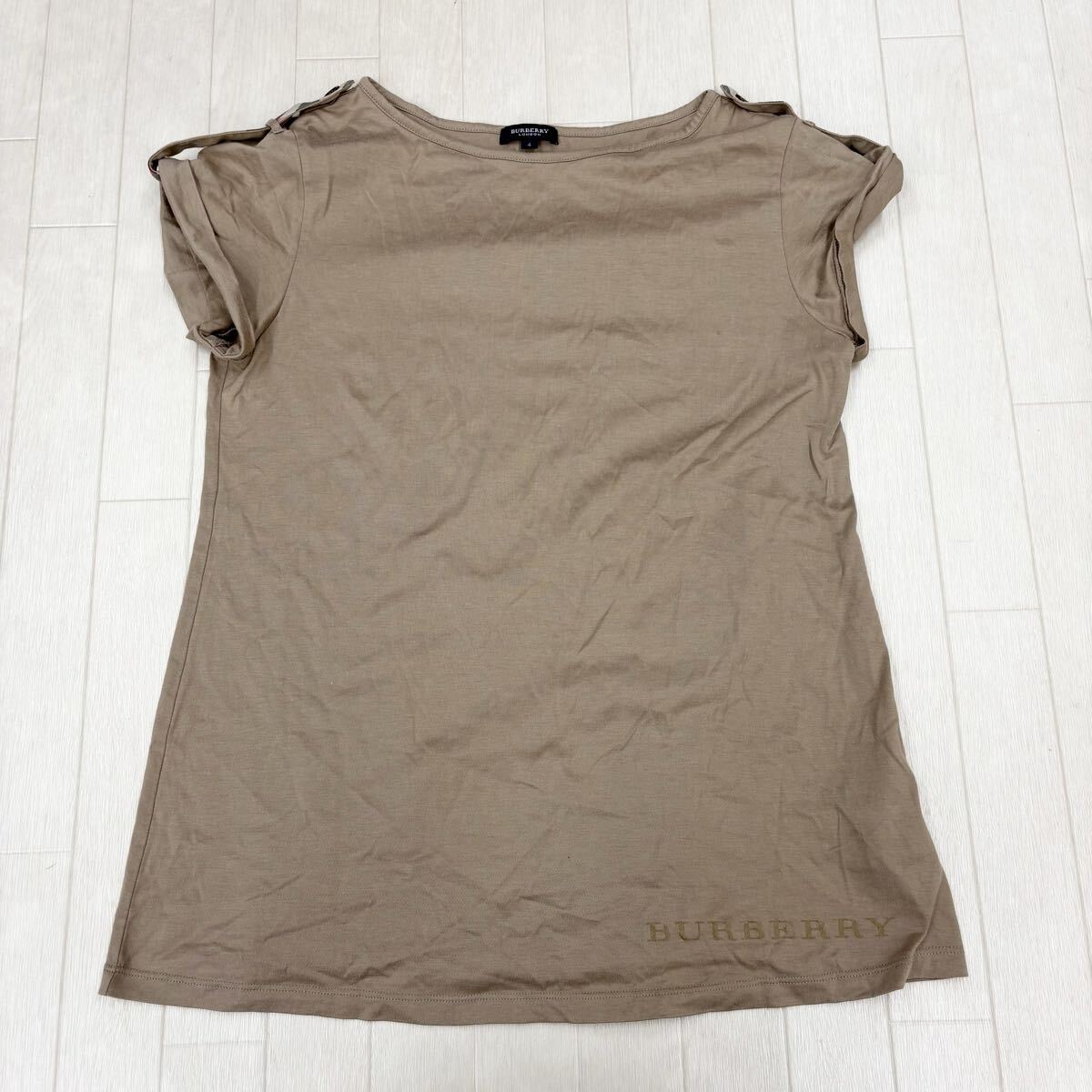 1802〓 BURBERRY LONDON バーバリーロンドン 半袖カットソー レディース サイズ4 ブラウンベージュ トップス フレンチスリーブ Tシャツ拍卖