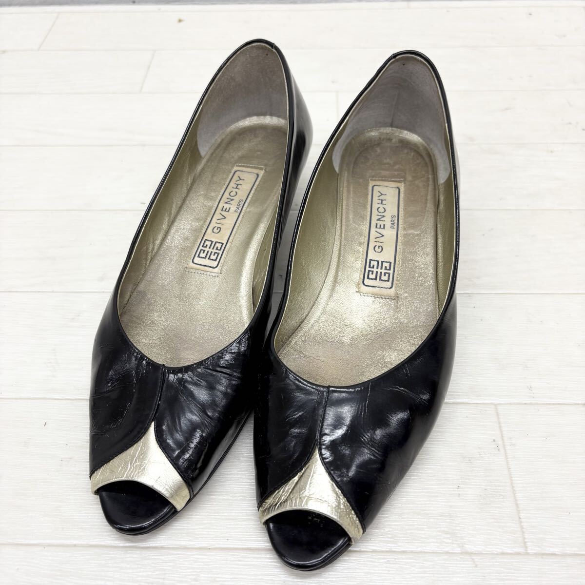 1806〓 GIVENCHY ジバンシィ ジバンシイ パンプス レディース サイズ36 ブラック ゴールド オープントゥ 靴 シューズ拍卖