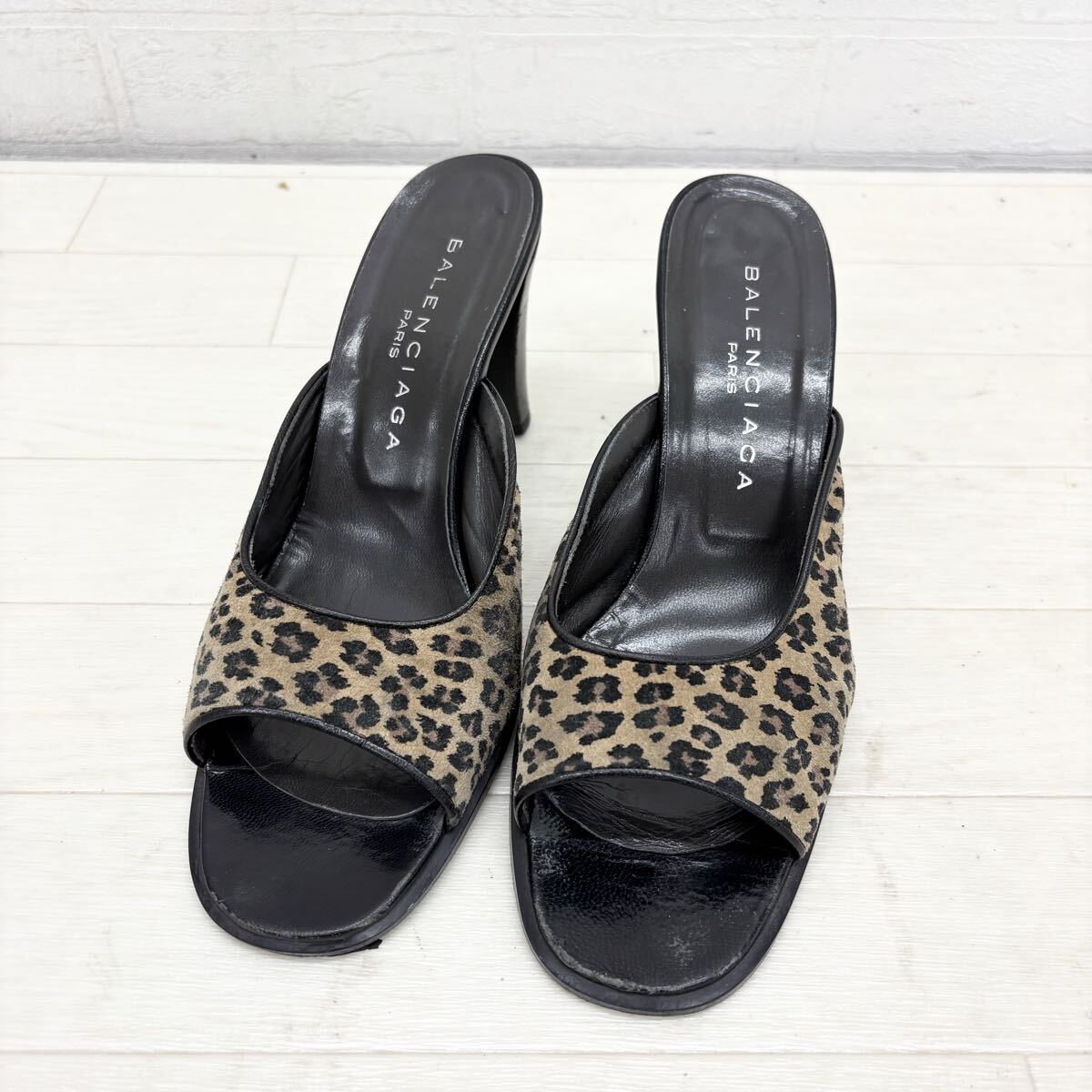 1806〓 BALENCIAGA バレンシアガ ミュール レディース サイズ36.6 ヒョウ柄 豹柄 レオパード ブラック 靴 シューズ カジュアルシューズ拍卖
