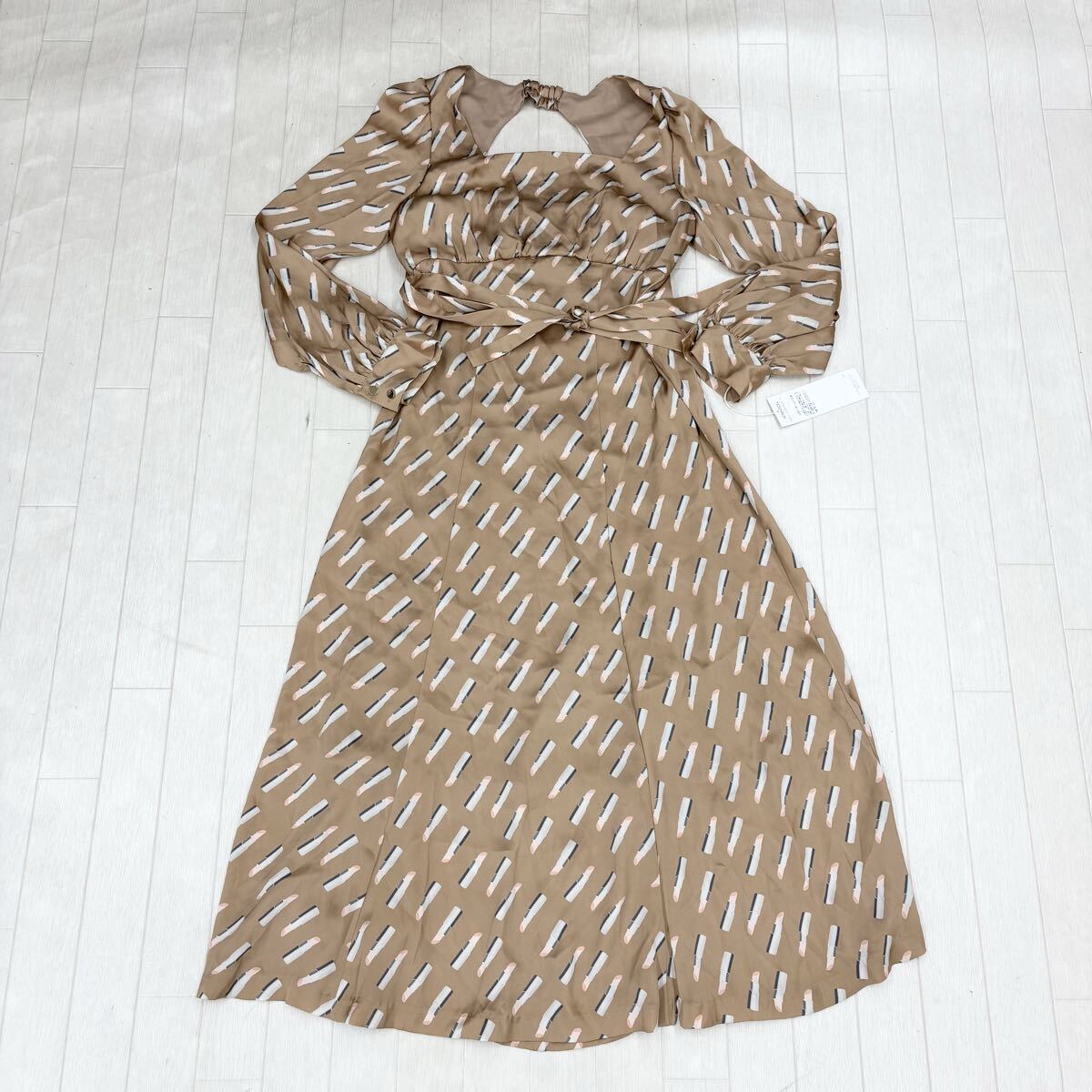 M27〓 ②GRACE CLASS グレースクラス ロングワンピース レディース サイズF 総柄 口紅柄 ブラウン 長袖 スクエアネック マキシ丈 足首丈拍卖