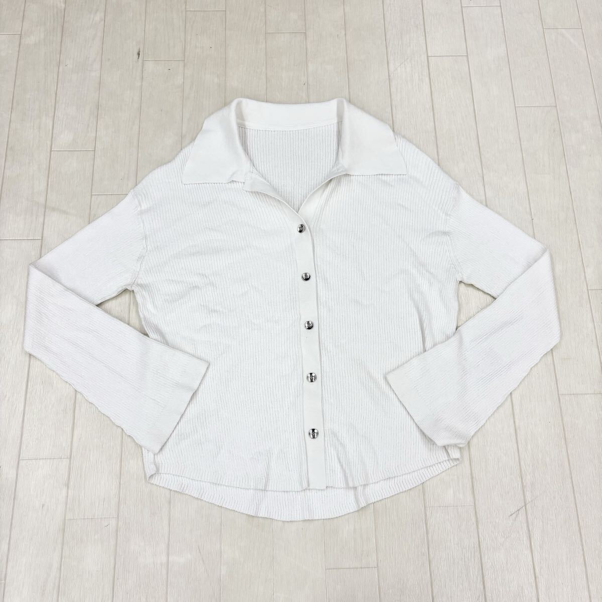 M27〓 ⑥Diagram ダイアグラム 襟付きカーディガン レディース サイズF ホワイト トップス 上着 ニットジャケット 長袖 カジュアル拍卖