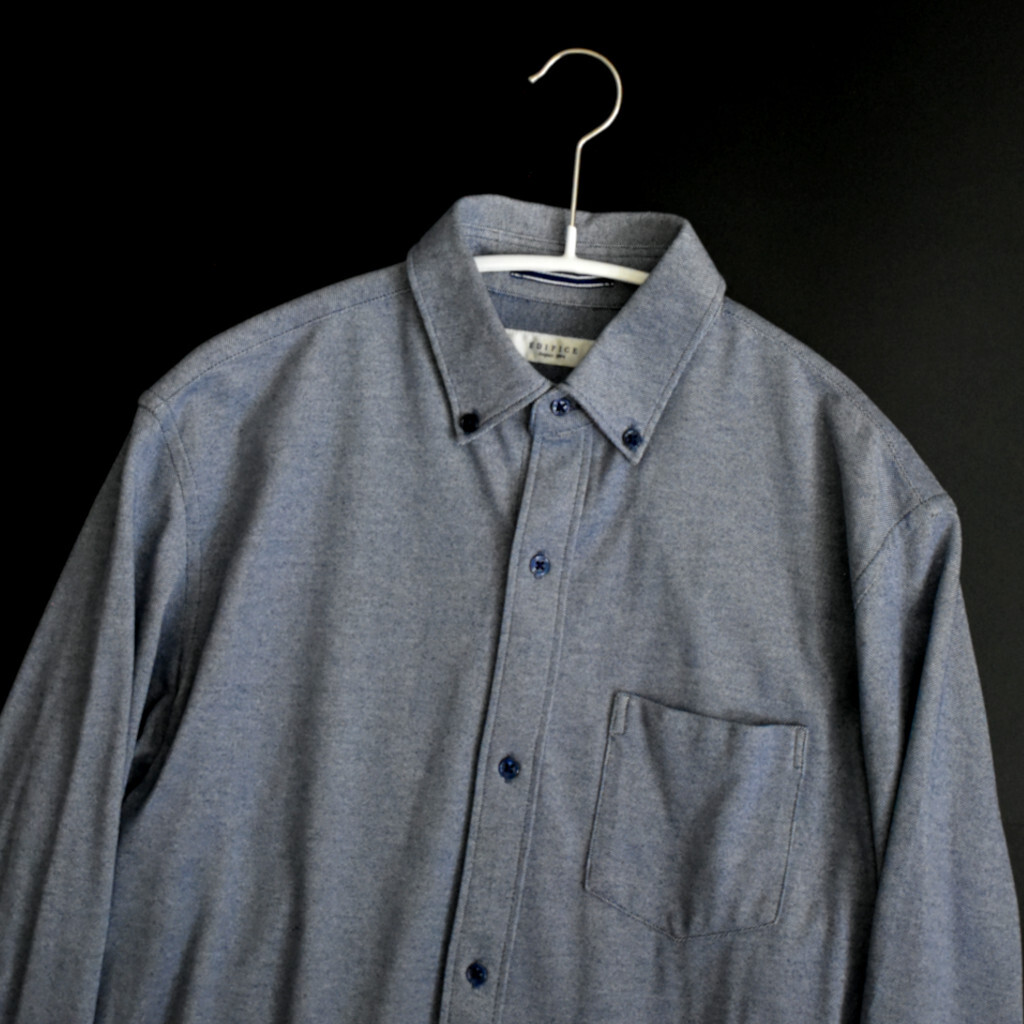 美品 EDIFICE エディフィス 鹿の子 ボタンダウン シャツ ブルー系 M 拍卖