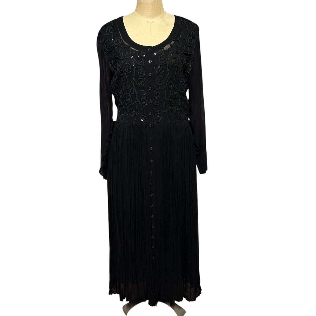 ビンテージ デッドストック M.P.H. ビーズ シースルー レーヨン 長袖 ワンピース 2508拍卖