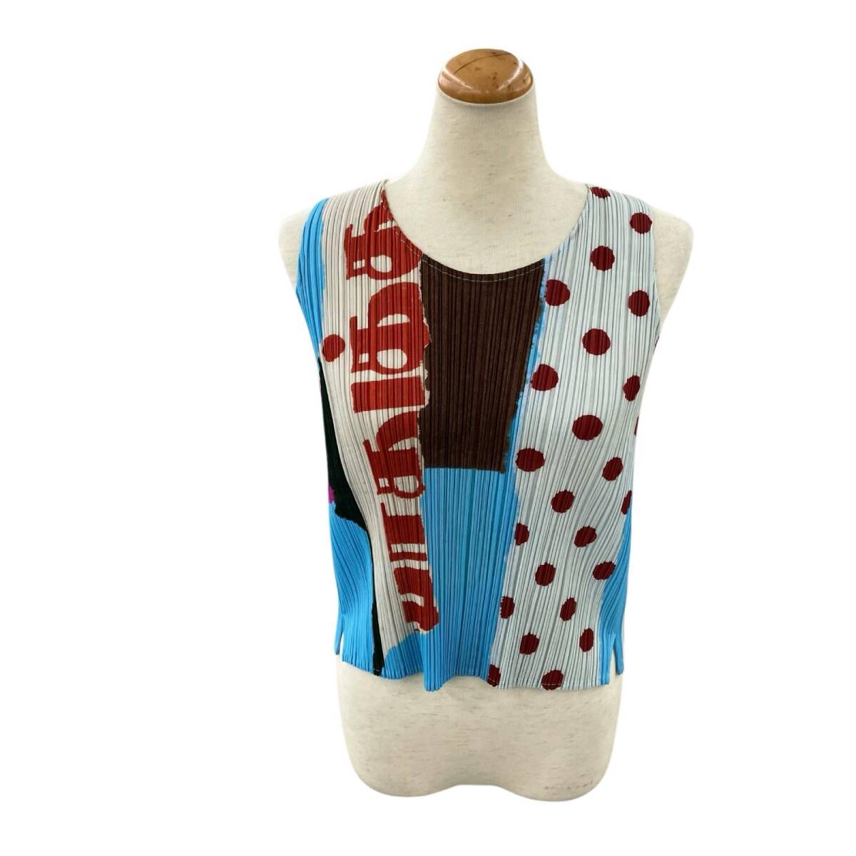 199990 ISSEY MIYAKE イッセイミヤケ ノースリーブカットソー PLEATS PLEASE マルチカラー ポリエステル レディース 3(161-165)拍卖
