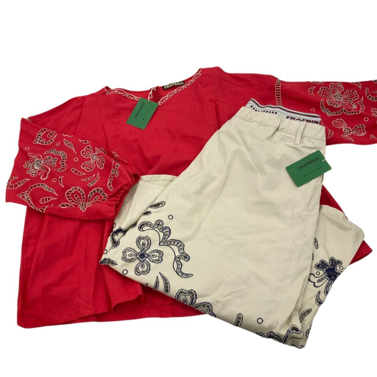 186004 現状品 FRAPBOIS フラボア FRAPBOIS その他トップス レッド 麻/コットン レディース 2点まとめ売り拍卖