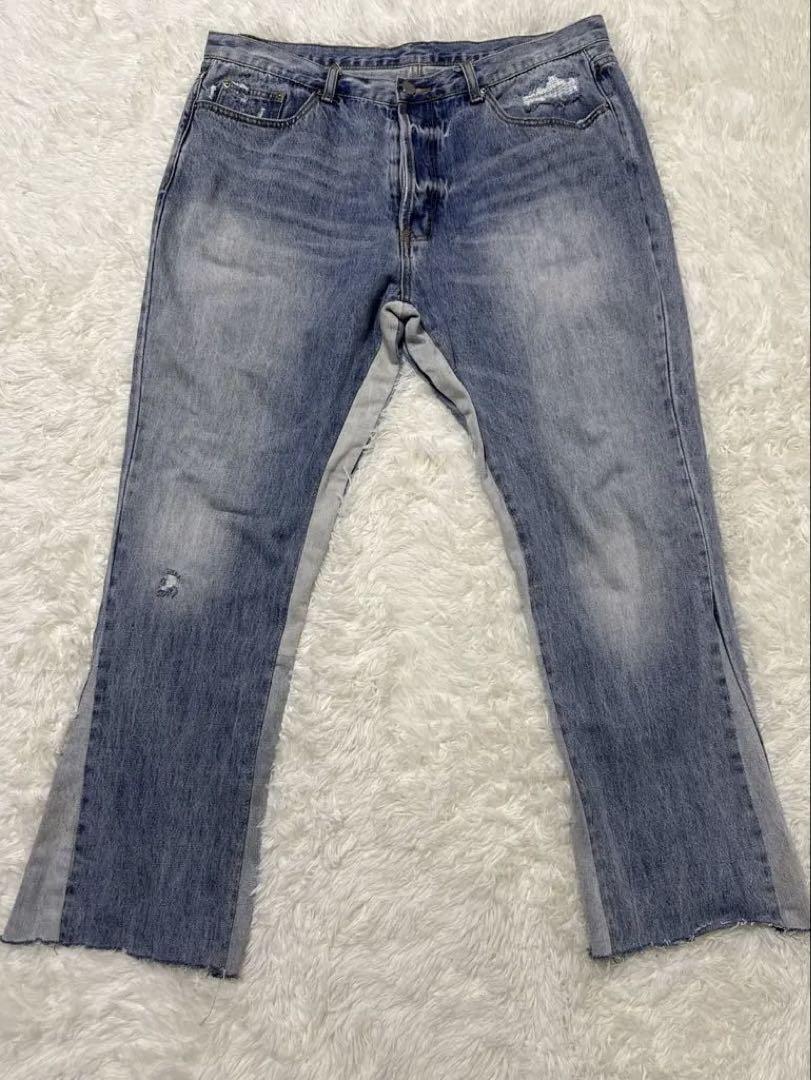 mnml ミニマム デニム ジーンズ カットオフ フレア加工 W38 ワイド拍卖