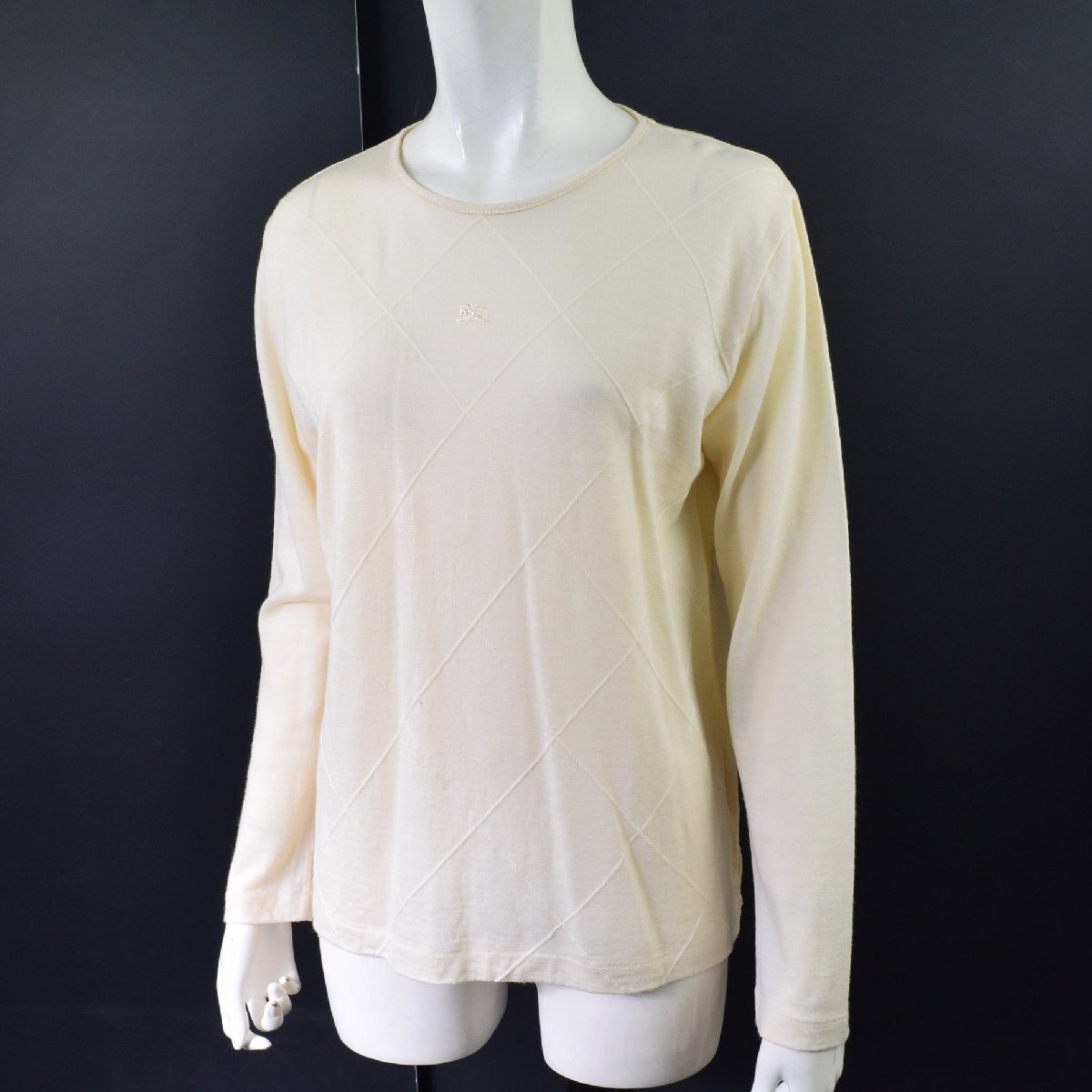 5000-KB00053★Burberrys バーバリーズ★薄手 ニット 長袖 セーター M ウール100% クリーム 白系 秋冬春 拍卖